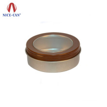 Small round watch tin box with plastic window